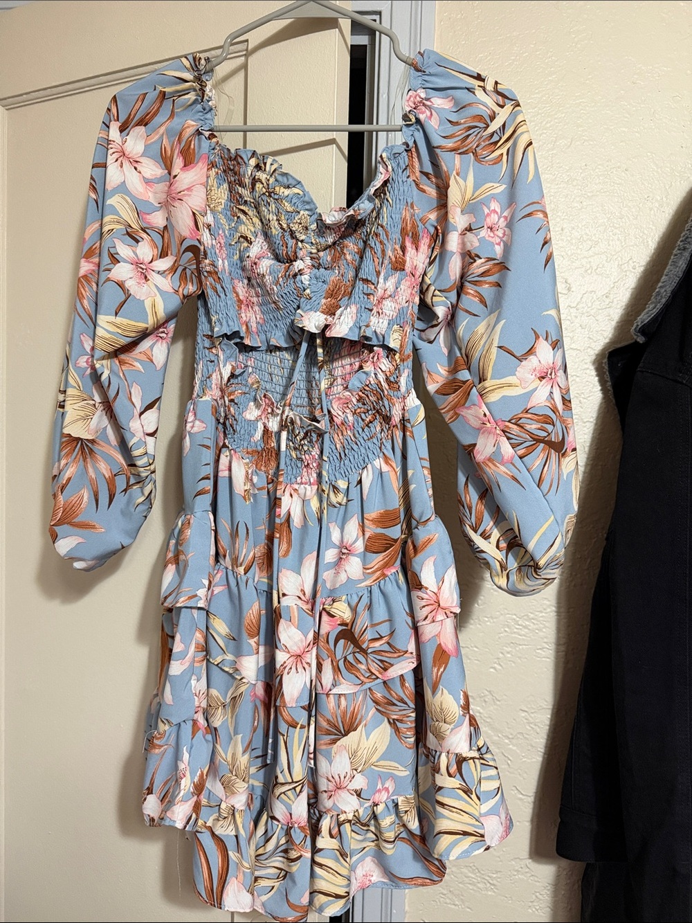 Floral Smocked Mini Dress - Blue